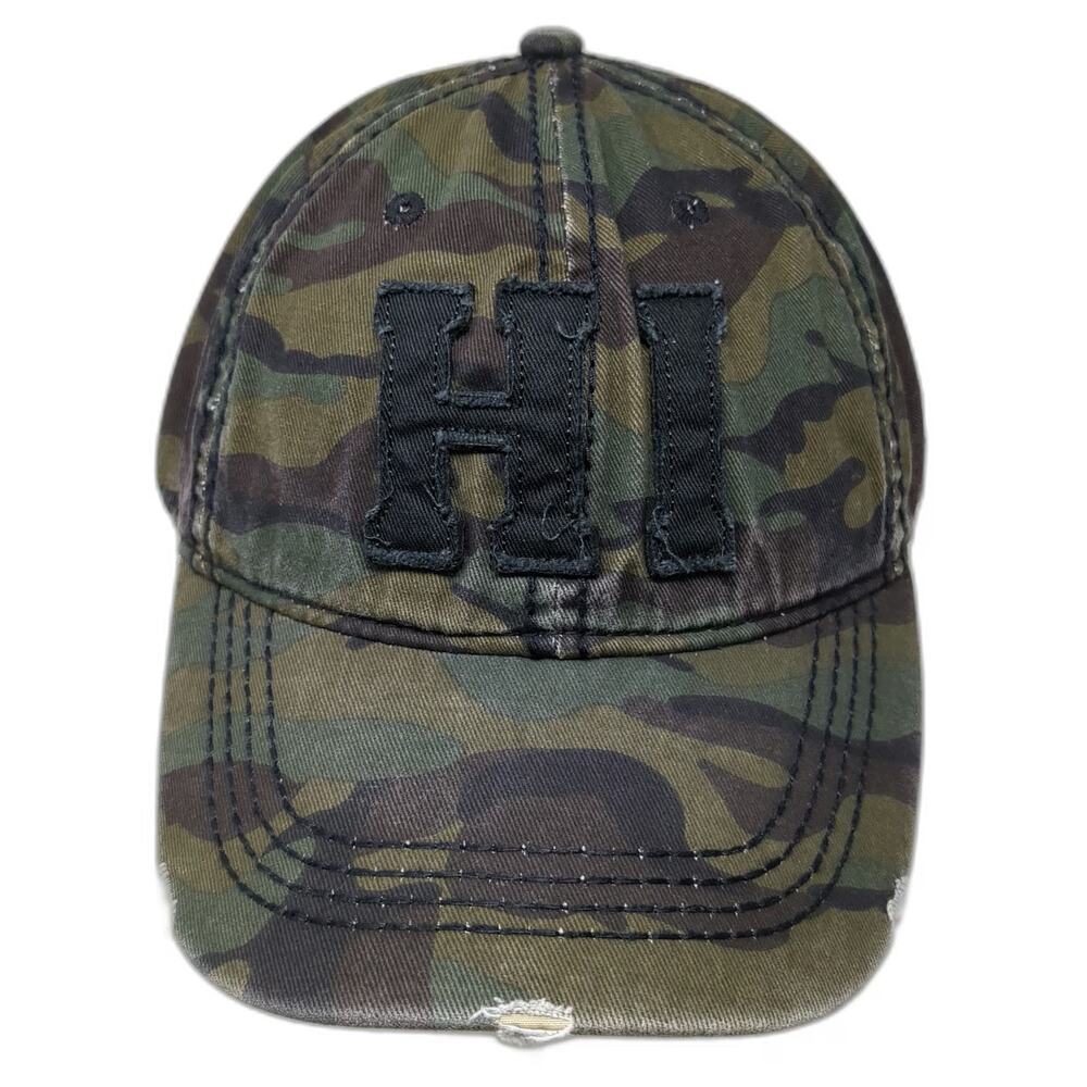 Fashion Code Hawaii Baseball Cap Green Camo HI Distressed Hat One Size Slide